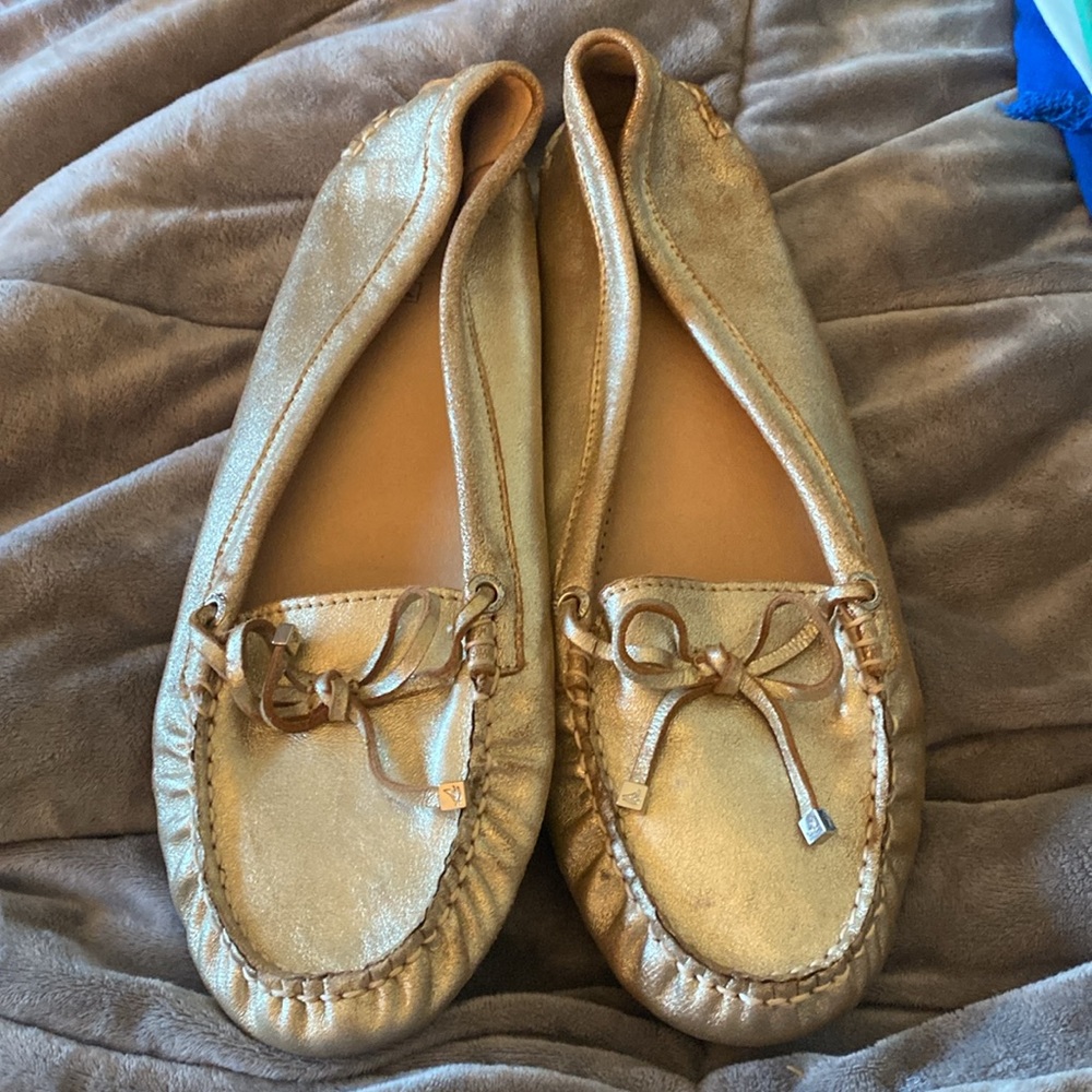 Sperry Gold Leather Moccasin Loafers, Gold, Size 11